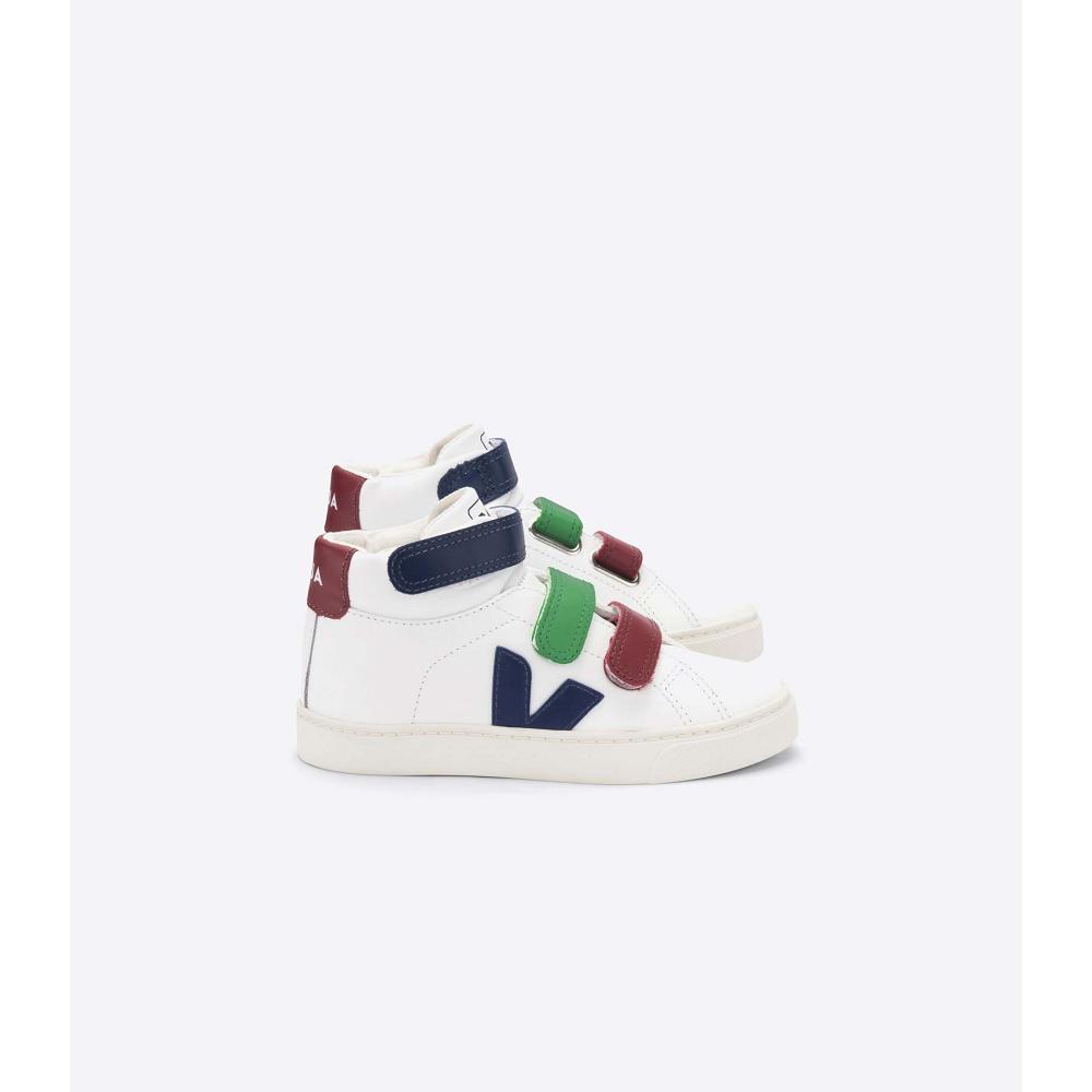 Veja ESPLAR MID LEATHER Kids\' High Tops White/Red | CA 684TCE